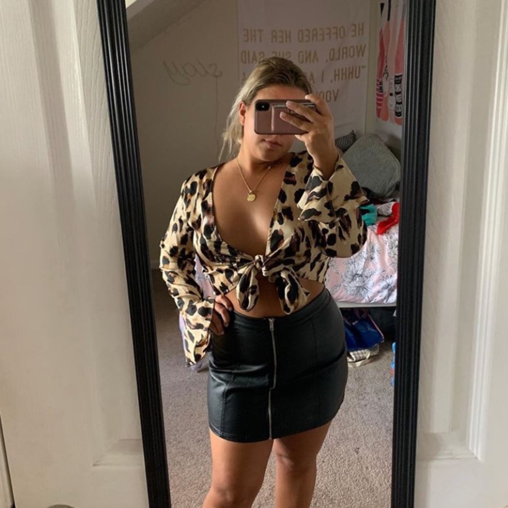 Black leather zip up skirt